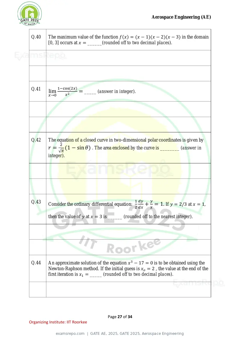 GATE AE 2025 question paper, GATE 2025, Aerospace Engineering, page 27 of 34