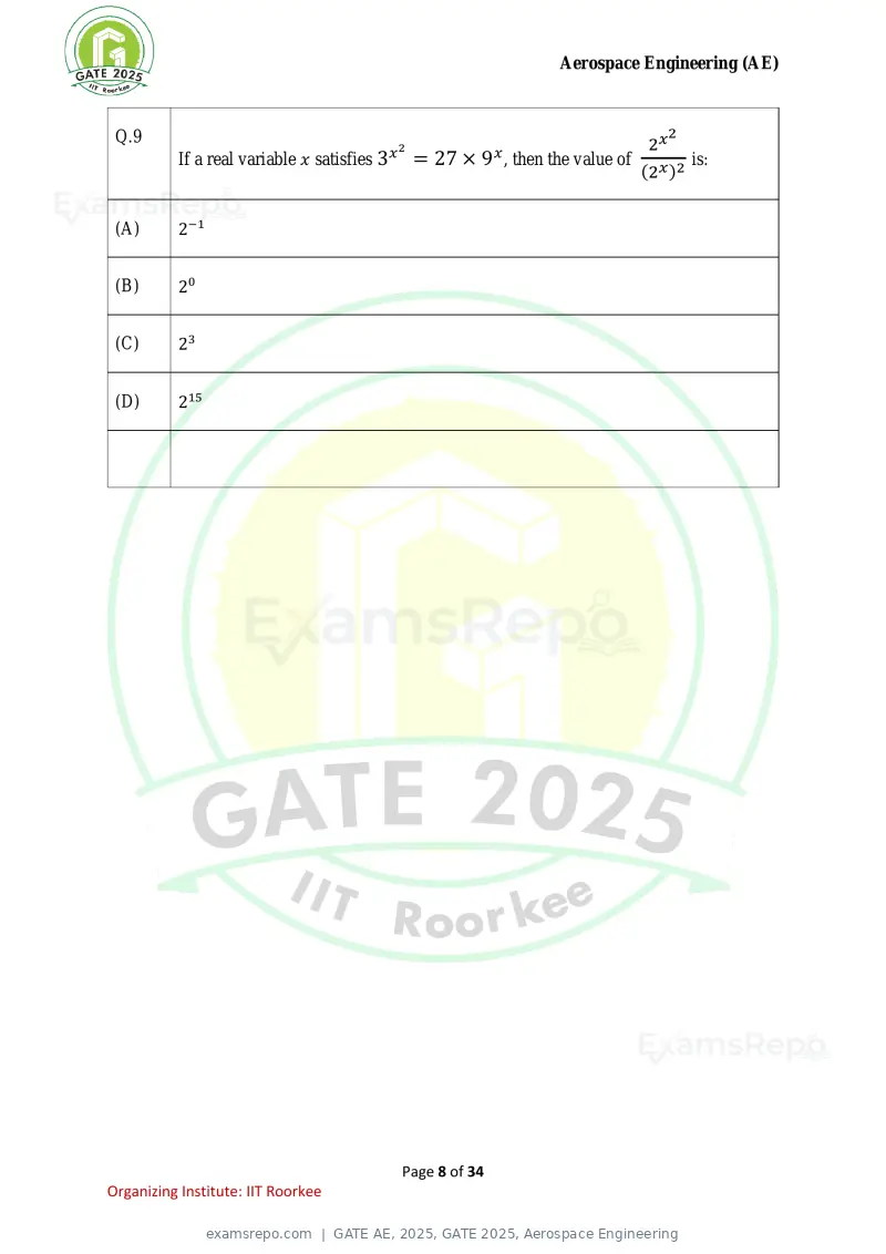 GATE AE 2025 question paper, GATE 2025, Aerospace Engineering, page 8 of 34