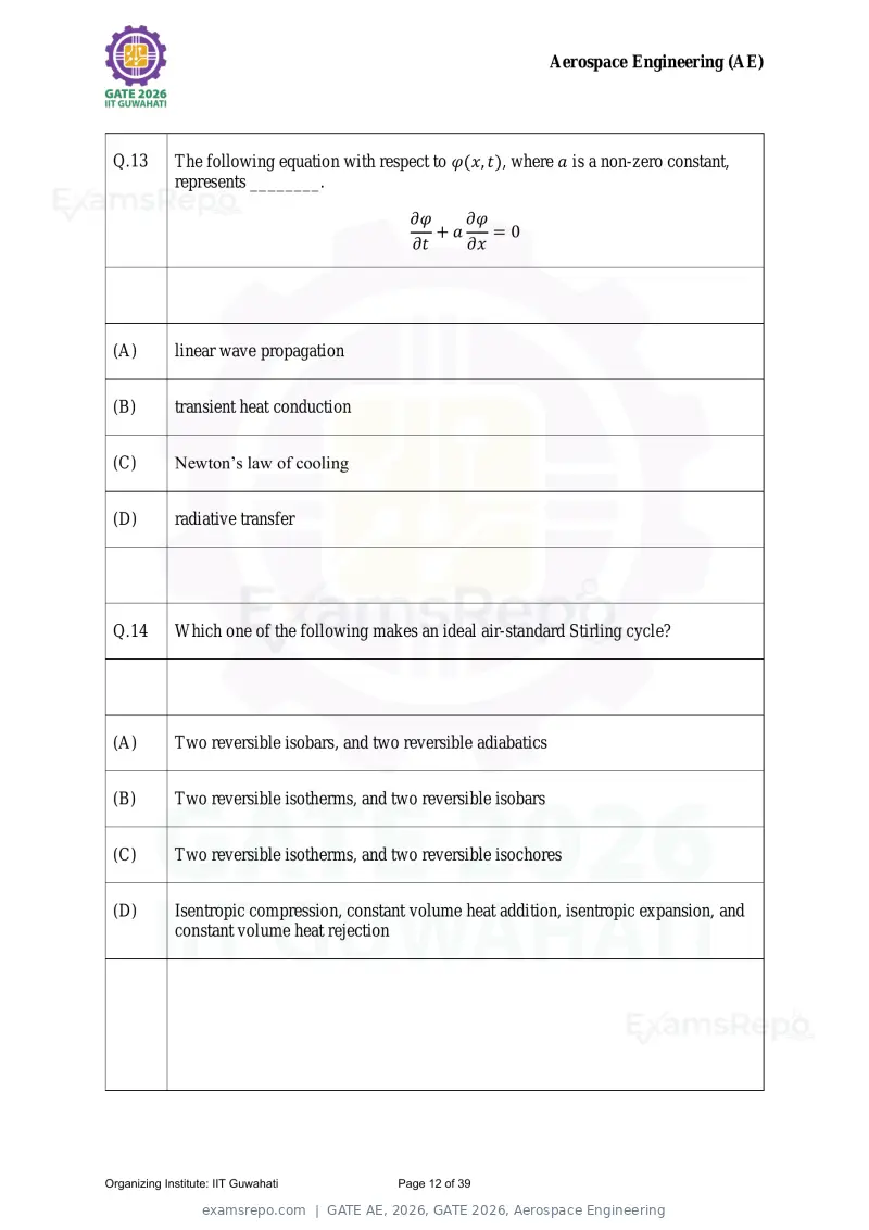 GATE AE 2026 question paper, GATE 2026, Aerospace Engineering, page 12 of 39