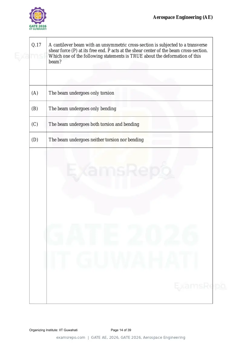 GATE AE 2026 question paper, GATE 2026, Aerospace Engineering, page 14 of 39