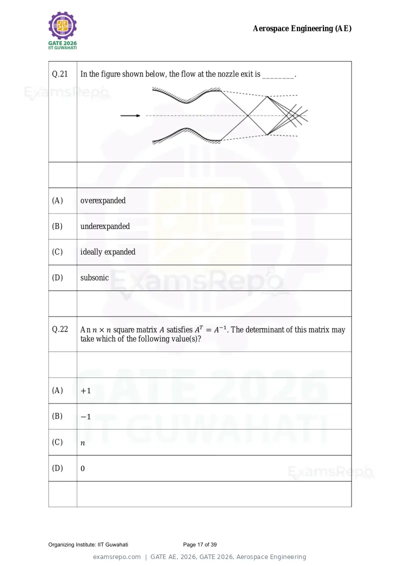 GATE AE 2026 question paper, GATE 2026, Aerospace Engineering, page 17 of 39