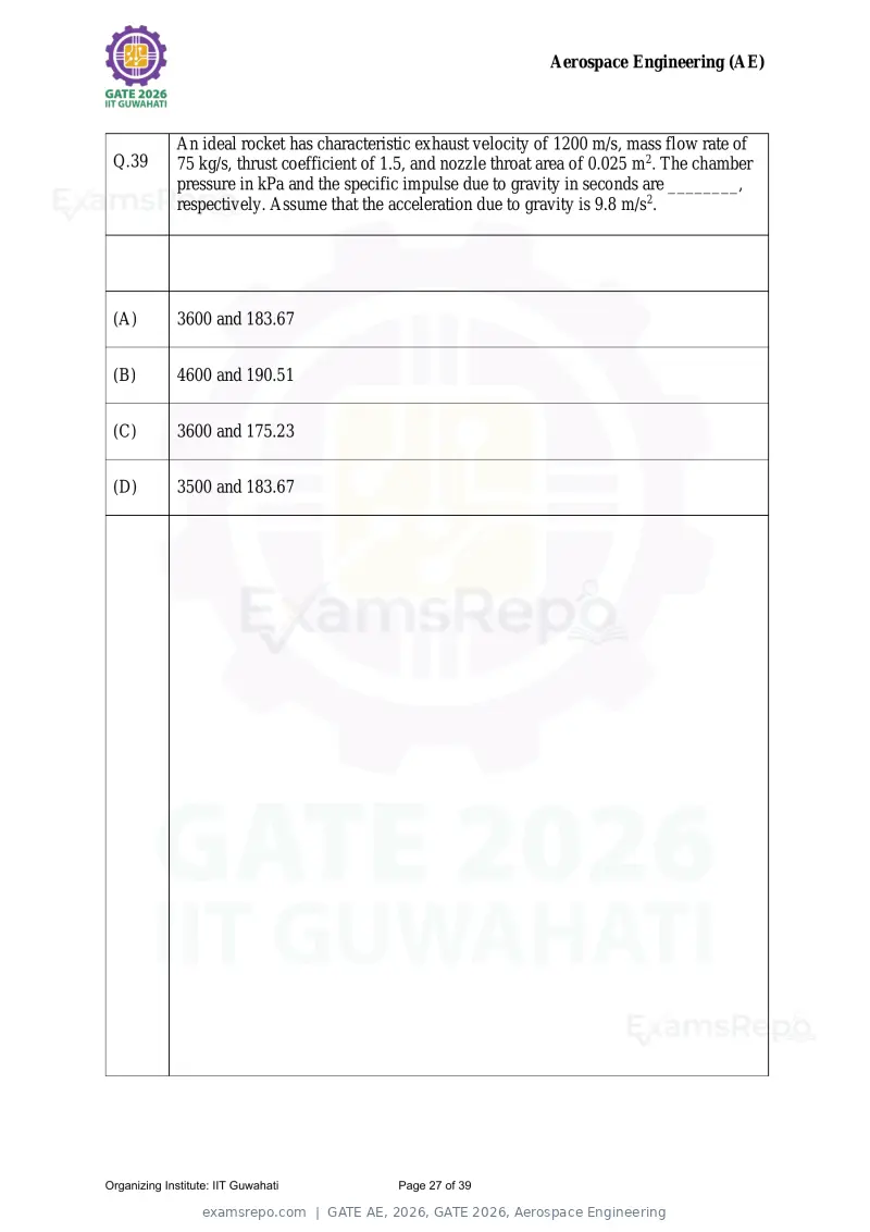 GATE AE 2026 question paper, GATE 2026, Aerospace Engineering, page 27 of 39
