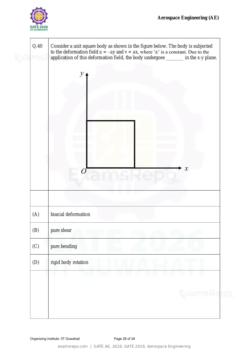 GATE AE 2026 question paper, GATE 2026, Aerospace Engineering, page 28 of 39