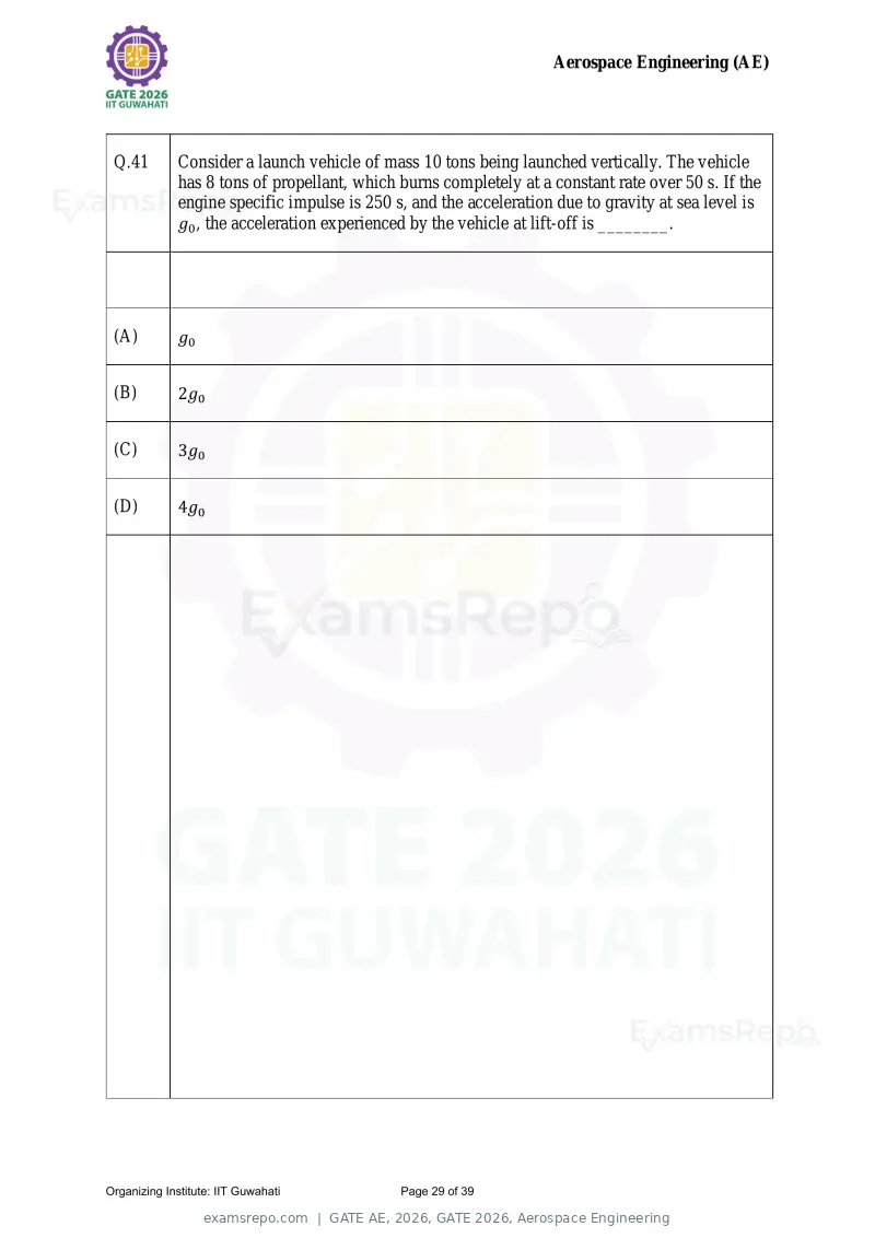 GATE AE 2026 question paper, GATE 2026, Aerospace Engineering, page 29 of 39