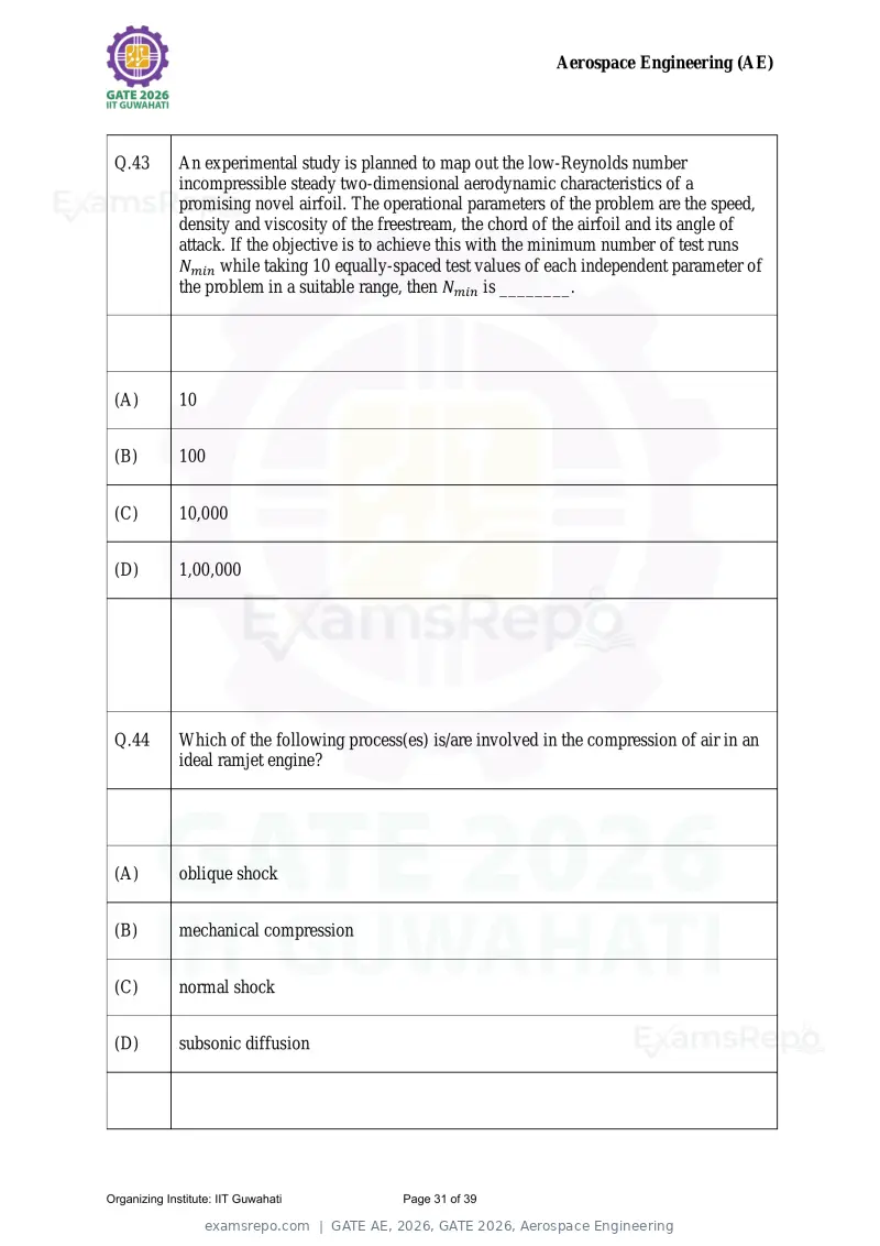 GATE AE 2026 question paper, GATE 2026, Aerospace Engineering, page 31 of 39
