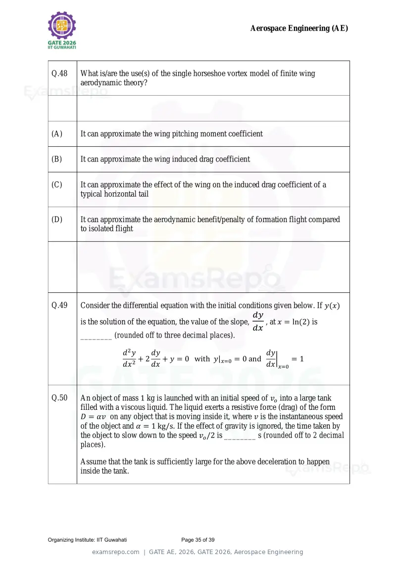 GATE AE 2026 question paper, GATE 2026, Aerospace Engineering, page 35 of 39