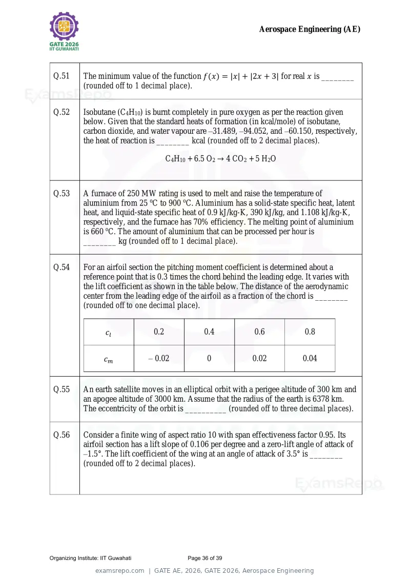 GATE AE 2026 question paper, GATE 2026, Aerospace Engineering, page 36 of 39