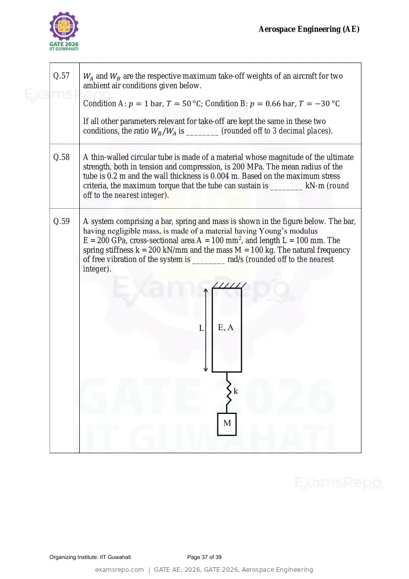 GATE AE 2026 question paper, GATE 2026, Aerospace Engineering, page 37 of 39