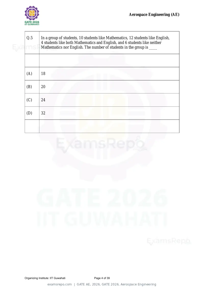 GATE AE 2026 question paper, GATE 2026, Aerospace Engineering, page 4 of 39