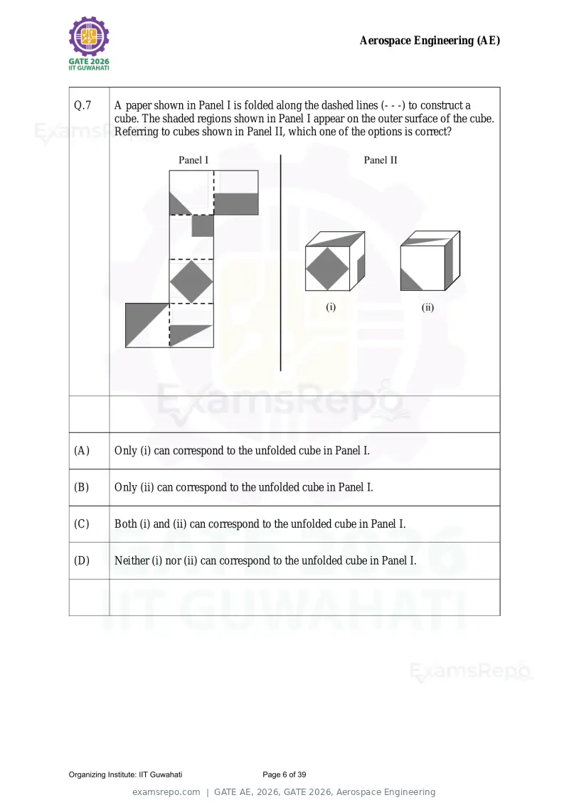 GATE AE 2026 question paper, GATE 2026, Aerospace Engineering, page 6 of 39