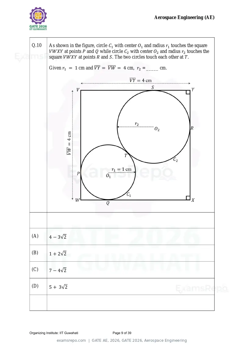 GATE AE 2026 question paper, GATE 2026, Aerospace Engineering, page 9 of 39