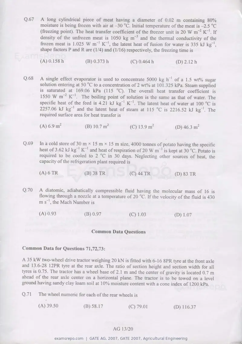 GATE AG 2007 question paper, GATE 2007, Agricultural Engineering, page 13 of 16