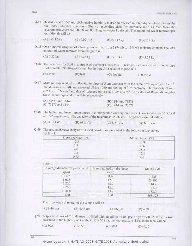 GATE AG 2008 question paper, GATE 2008, Agricultural Engineering, page 7 of 12