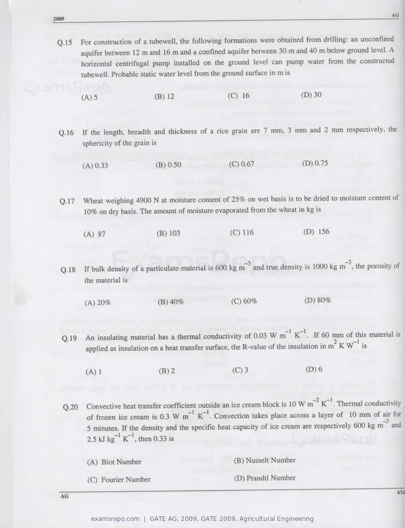 GATE AG 2009 question paper, GATE 2009, Agricultural Engineering, page 4 of 13