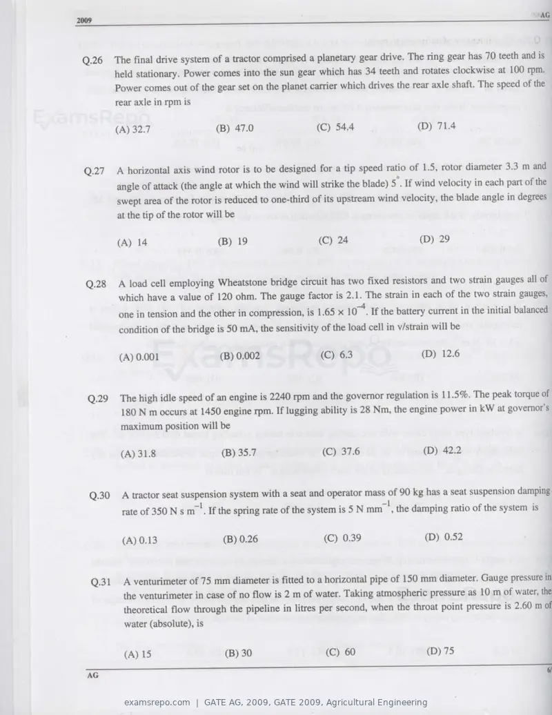 GATE AG 2009 question paper, GATE 2009, Agricultural Engineering, page 7 of 13