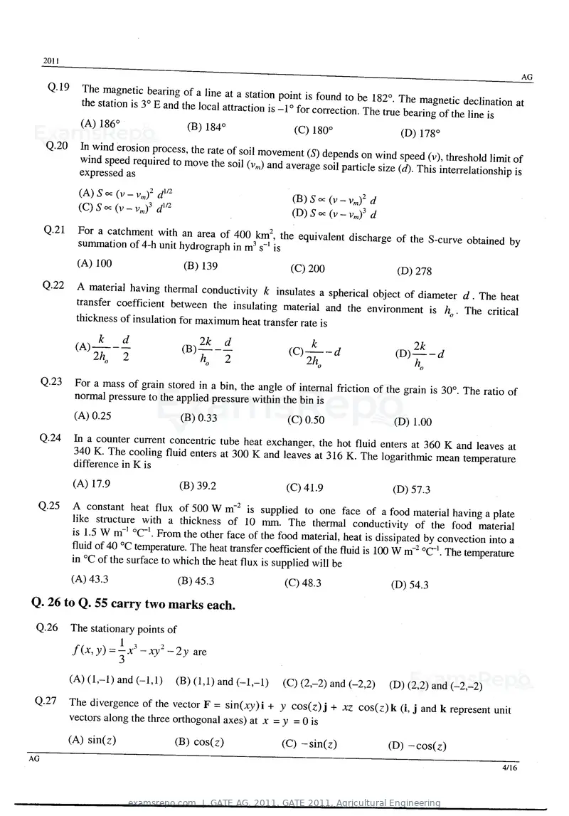GATE AG 2011 question paper, GATE 2011, Agricultural Engineering, page 4 of 10