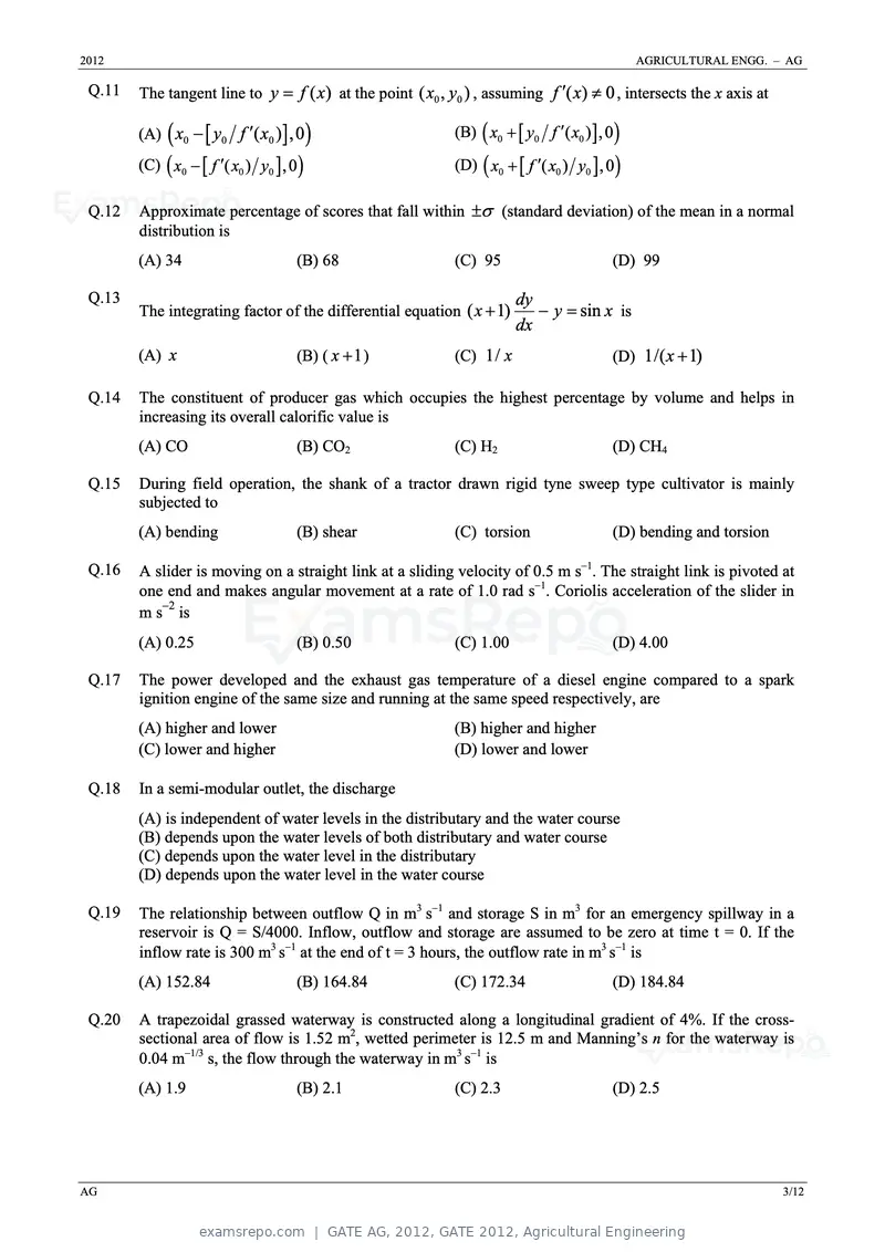 GATE AG 2012 question paper, GATE 2012, Agricultural Engineering, page 3 of 11