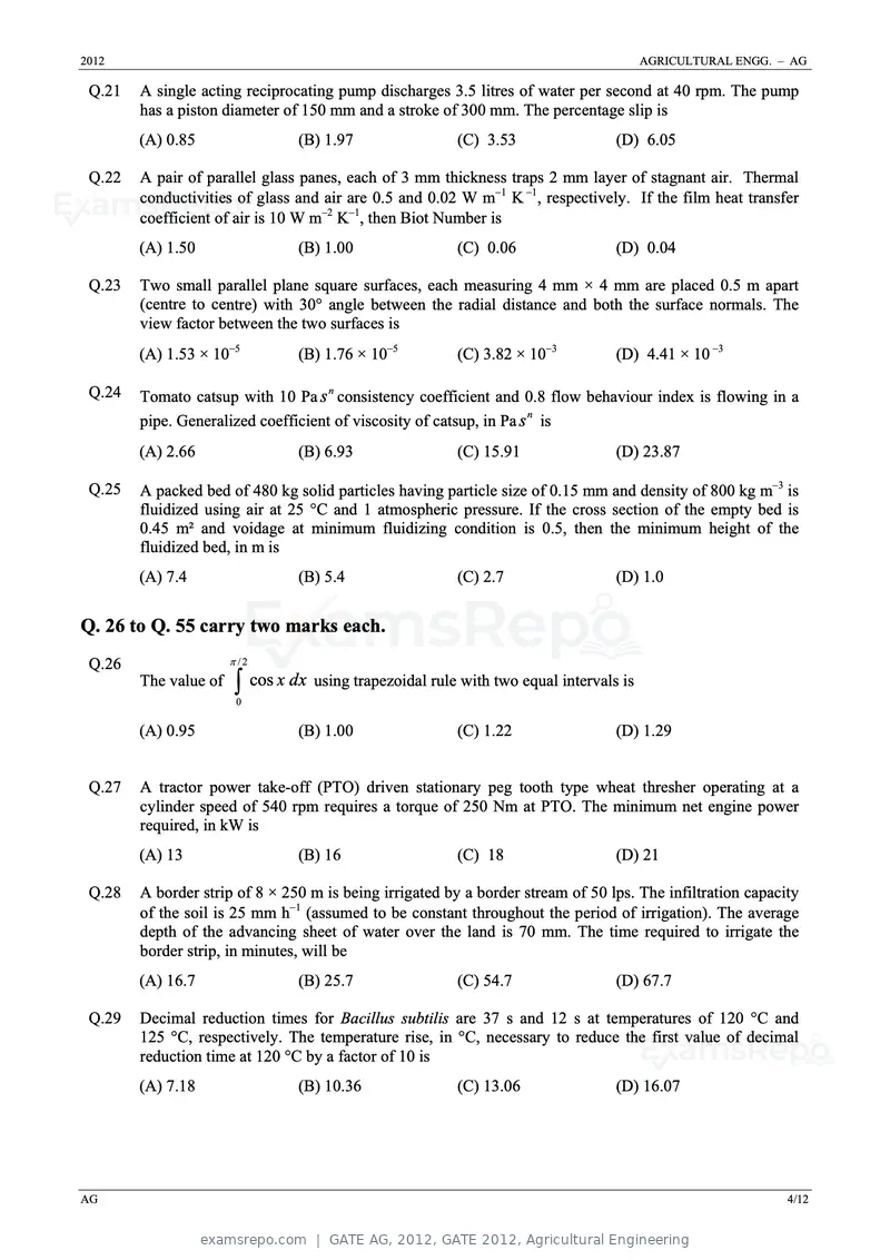 GATE AG 2012 question paper, GATE 2012, Agricultural Engineering, page 4 of 11