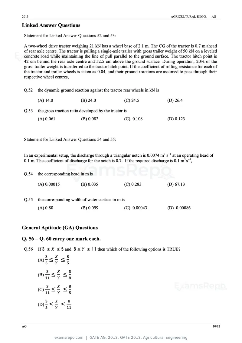 GATE AG 2013 question paper, GATE 2013, Agricultural Engineering, page 10 of 12