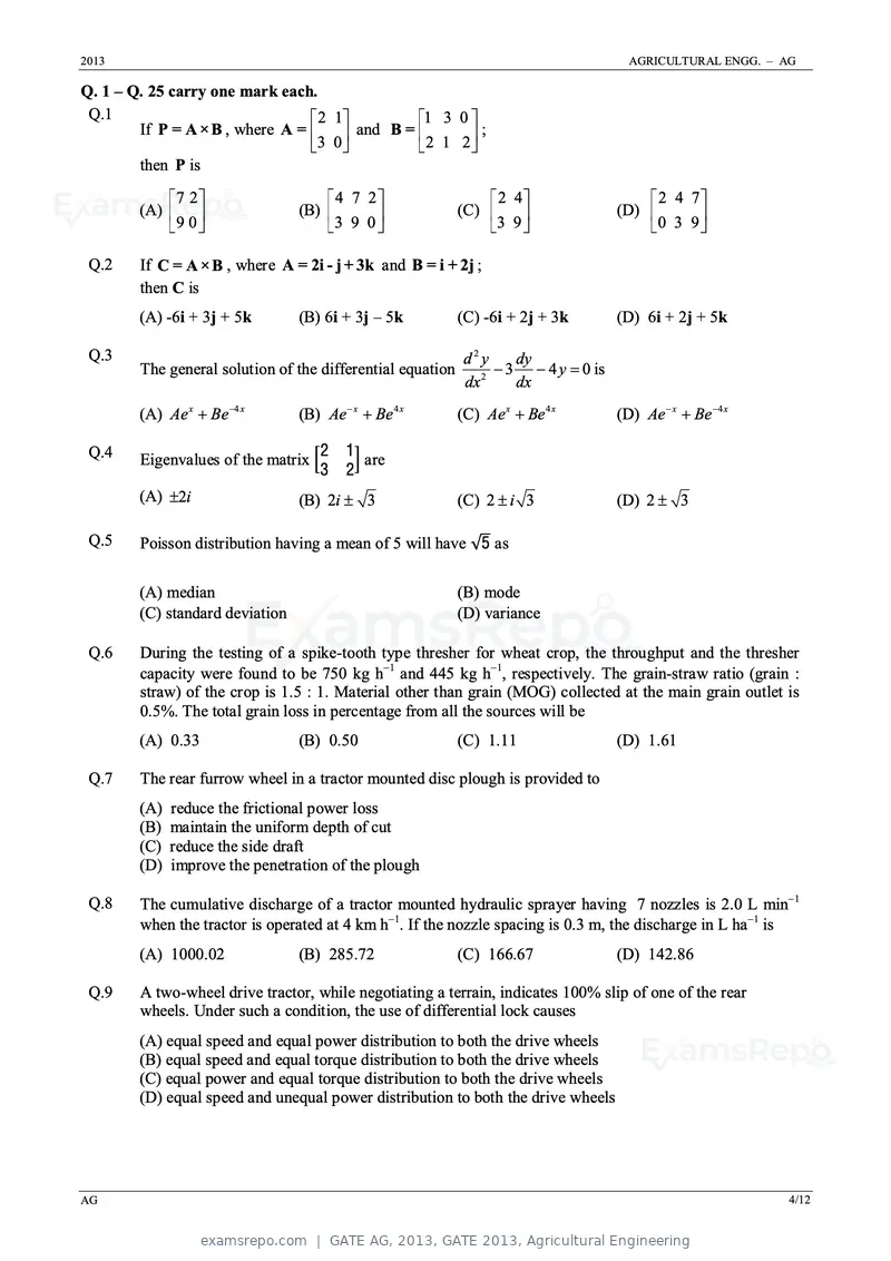 GATE AG 2013 question paper, GATE 2013, Agricultural Engineering, page 4 of 12