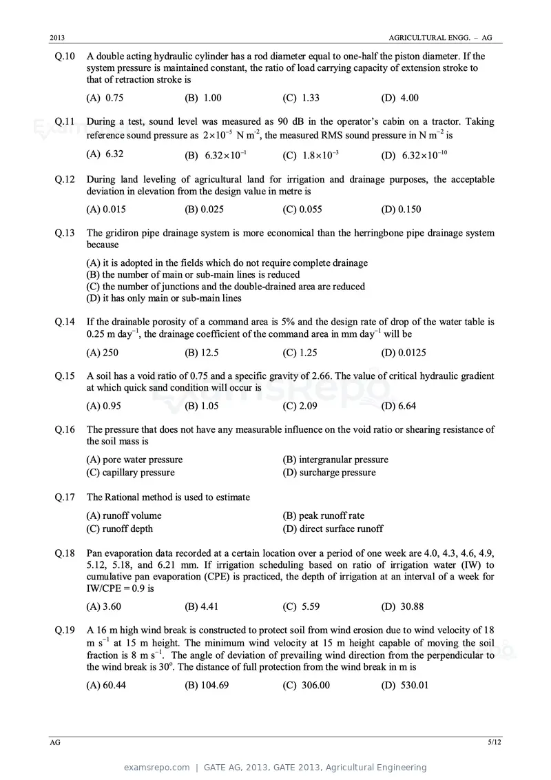 GATE AG 2013 question paper, GATE 2013, Agricultural Engineering, page 5 of 12