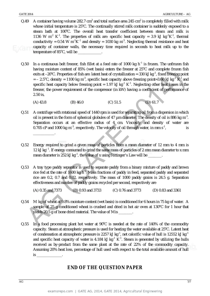 GATE AG 2014 question paper, GATE 2014, Agricultural Engineering, page 13 of 14