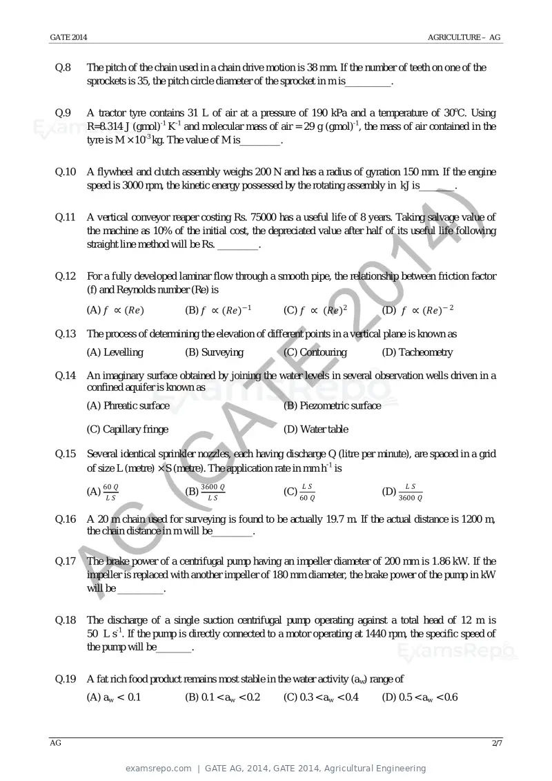 GATE AG 2014 question paper, GATE 2014, Agricultural Engineering, page 8 of 14