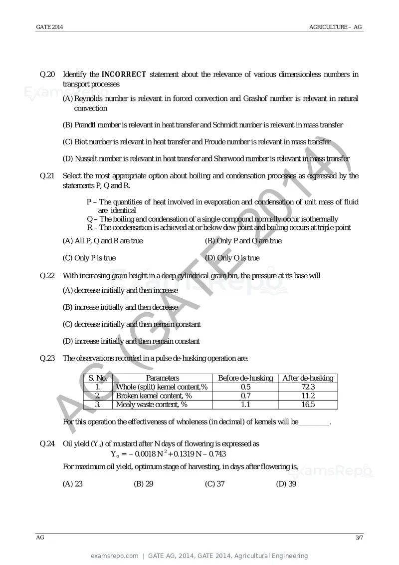 GATE AG 2014 question paper, GATE 2014, Agricultural Engineering, page 9 of 14