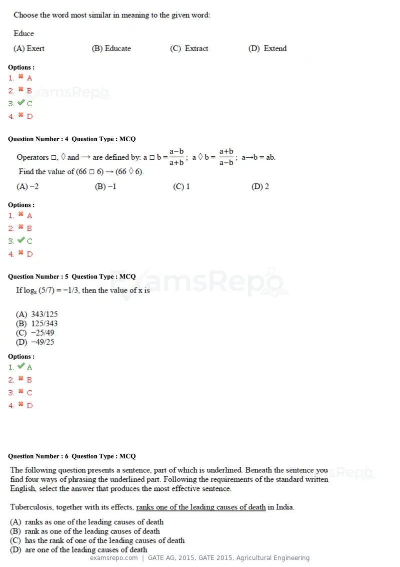 GATE AG 2015 question paper, GATE 2015, Agricultural Engineering, page 2 of 18