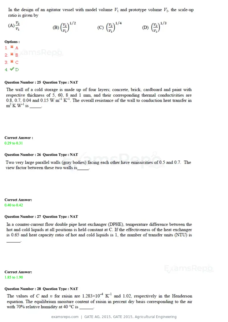 GATE AG 2015 question paper, GATE 2015, Agricultural Engineering, page 8 of 18