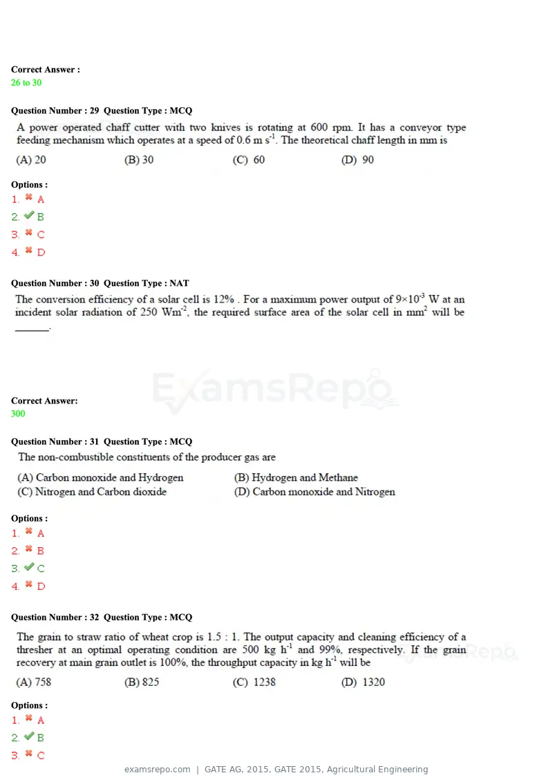 GATE AG 2015 question paper, GATE 2015, Agricultural Engineering, page 9 of 18