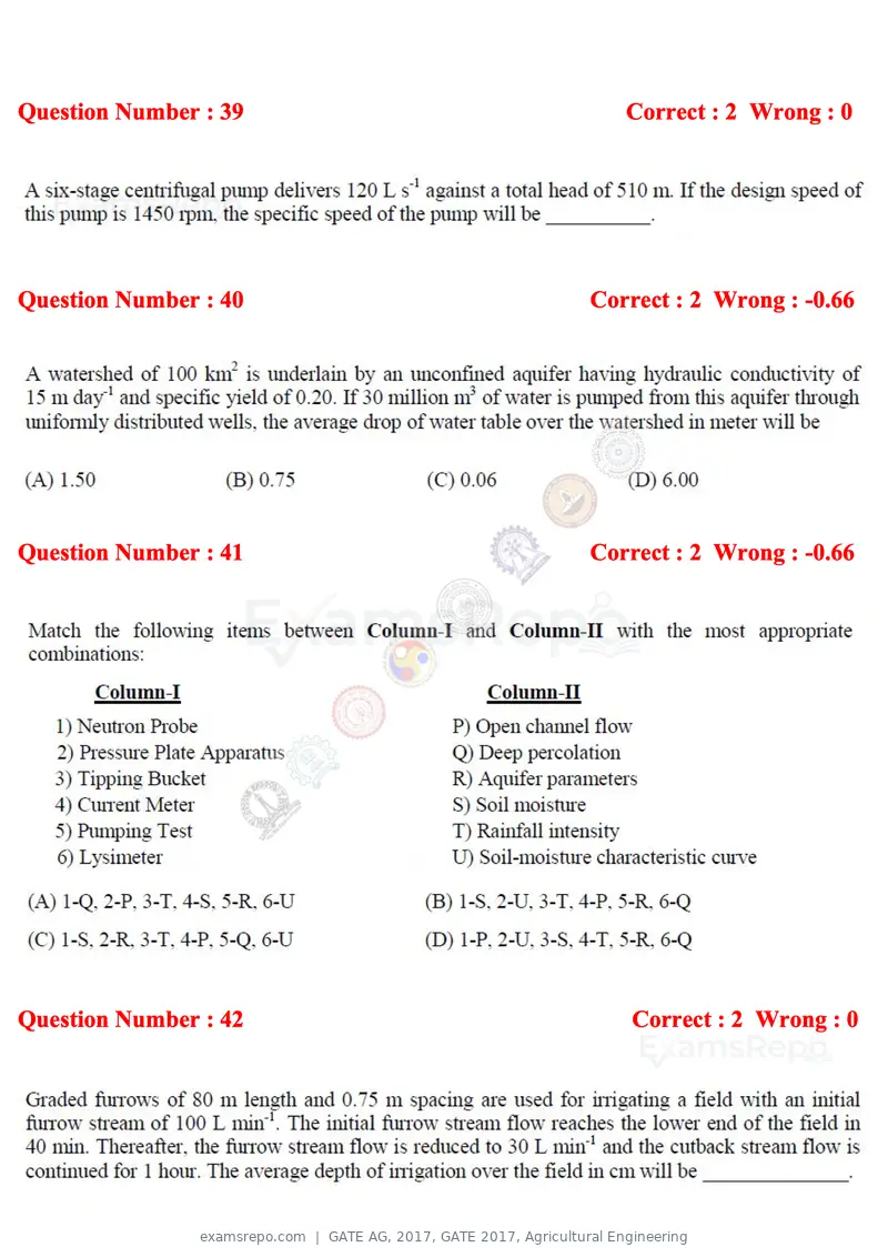 GATE AG 2017 question paper, GATE 2017, Agricultural Engineering, page 10 of 18