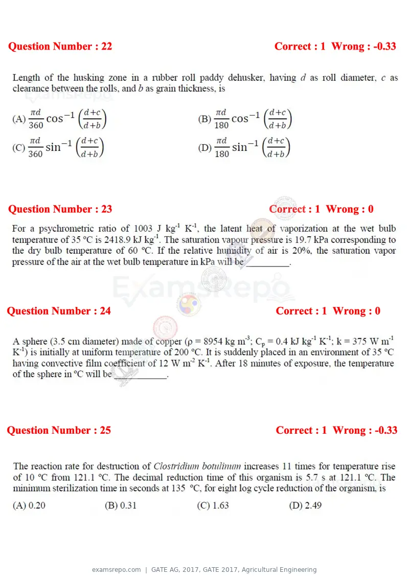 GATE AG 2017 question paper, GATE 2017, Agricultural Engineering, page 6 of 18
