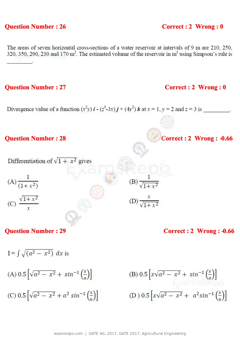 GATE AG 2017 question paper, GATE 2017, Agricultural Engineering, page 7 of 18