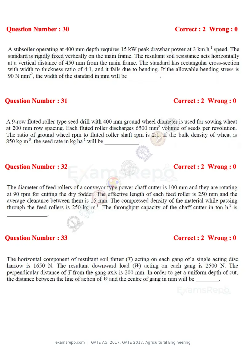 GATE AG 2017 question paper, GATE 2017, Agricultural Engineering, page 8 of 18