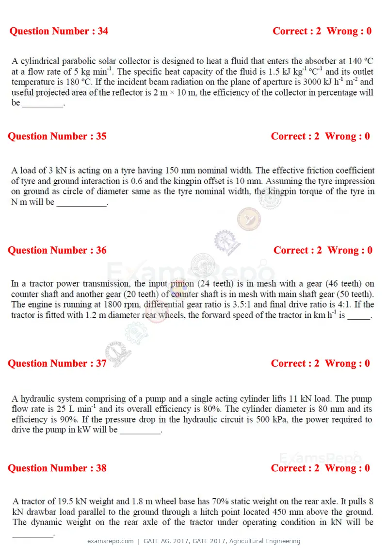 GATE AG 2017 question paper, GATE 2017, Agricultural Engineering, page 9 of 18