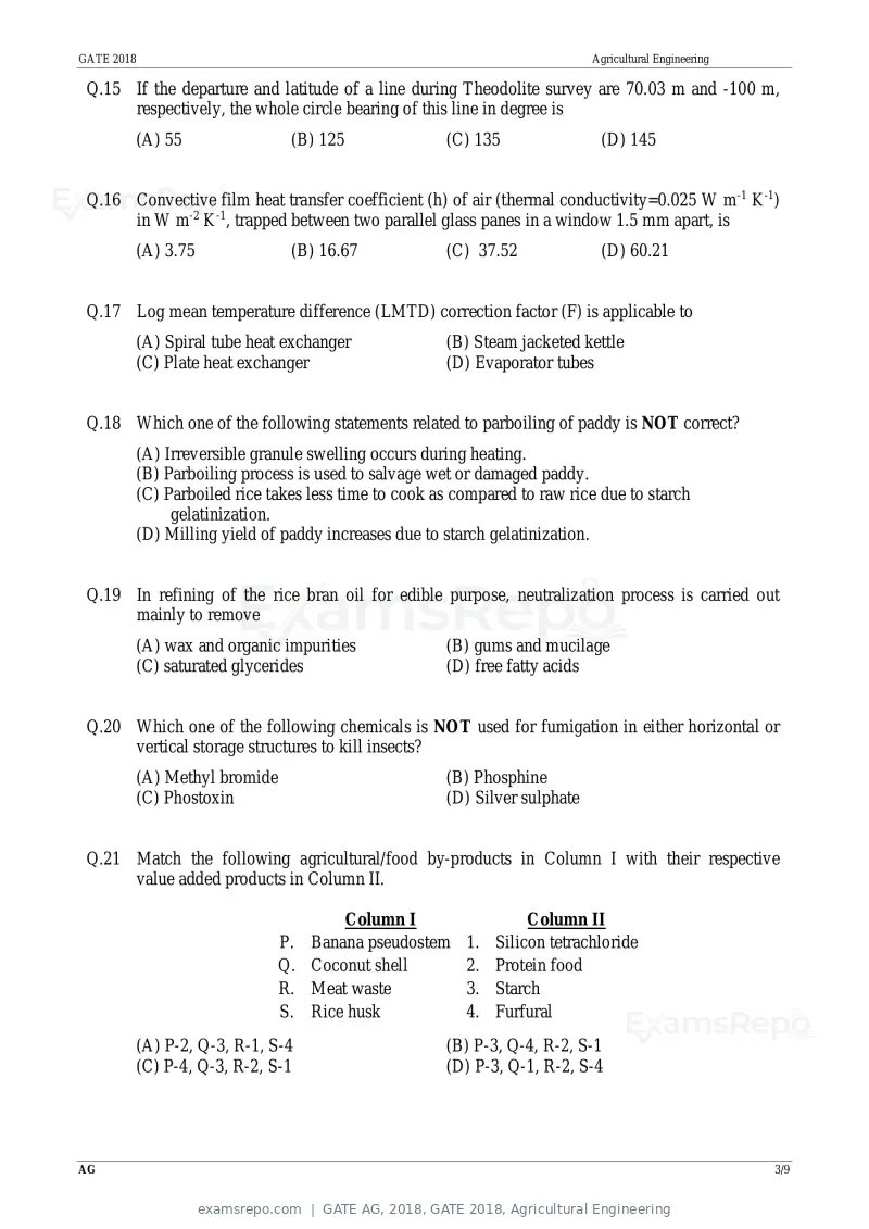 GATE AG 2018 question paper, GATE 2018, Agricultural Engineering, page 5 of 14