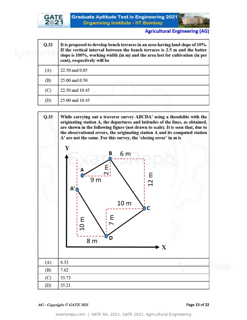 GATE AG 2021 question paper, GATE 2021, Agricultural Engineering, page 15 of 25