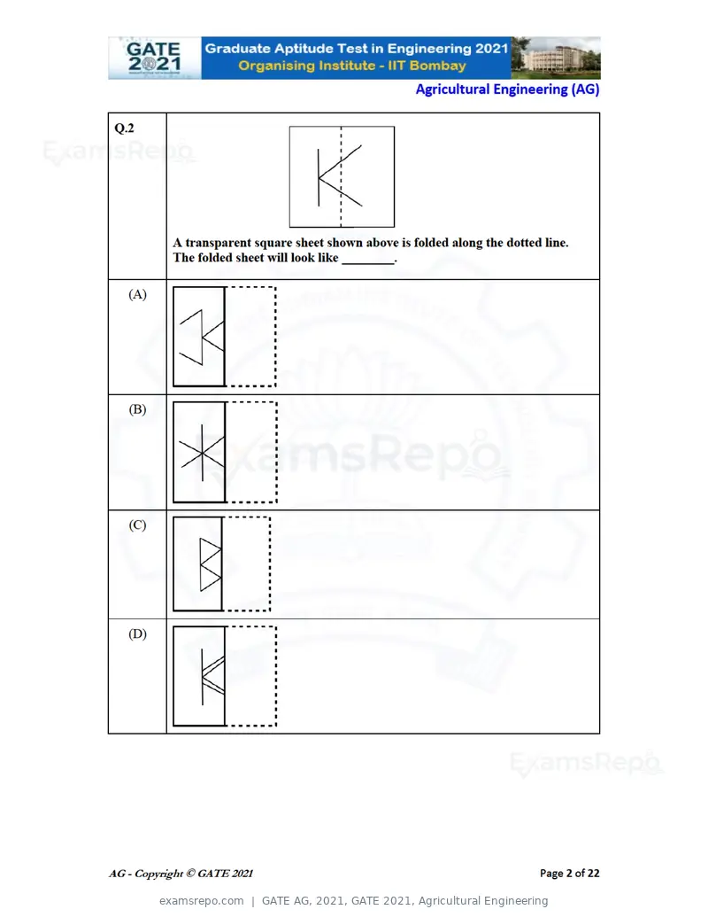 GATE AG 2021 question paper, GATE 2021, Agricultural Engineering, page 2 of 25