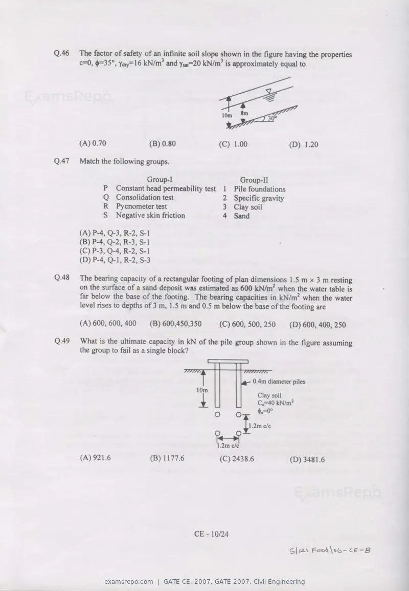 GATE CE 2007 question paper, GATE 2007, Civil Engineering, page 10 of 18