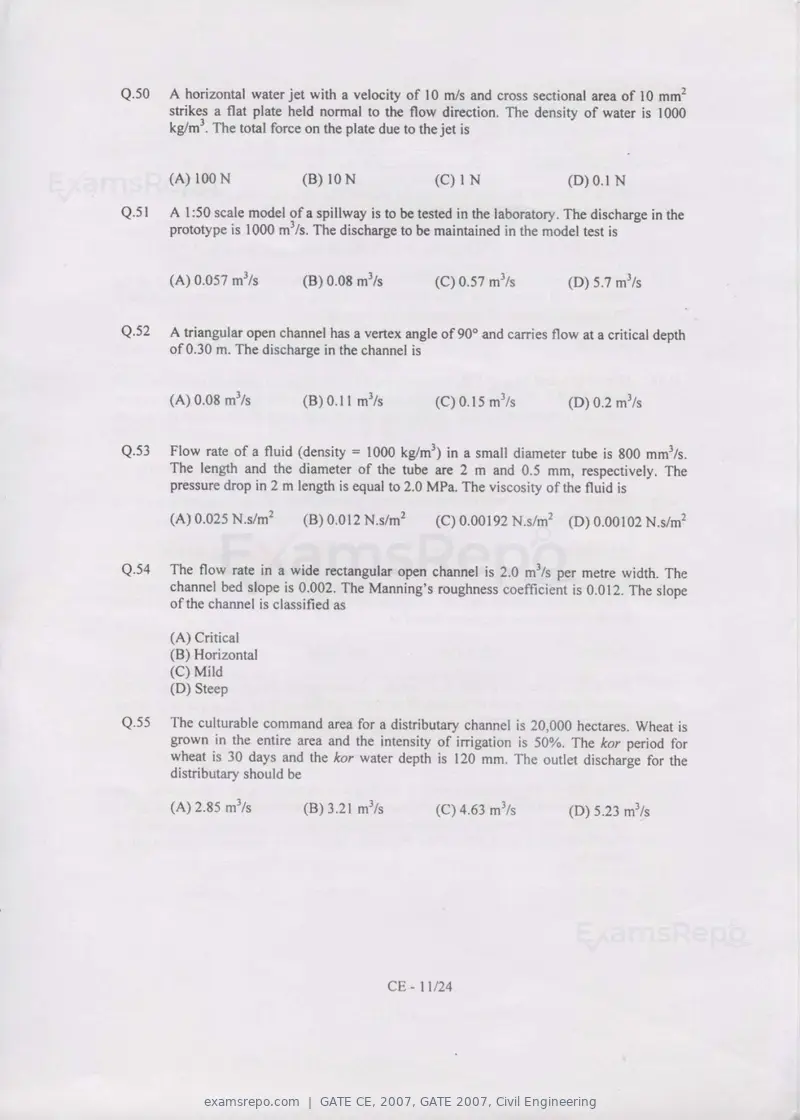 GATE CE 2007 question paper, GATE 2007, Civil Engineering, page 11 of 18