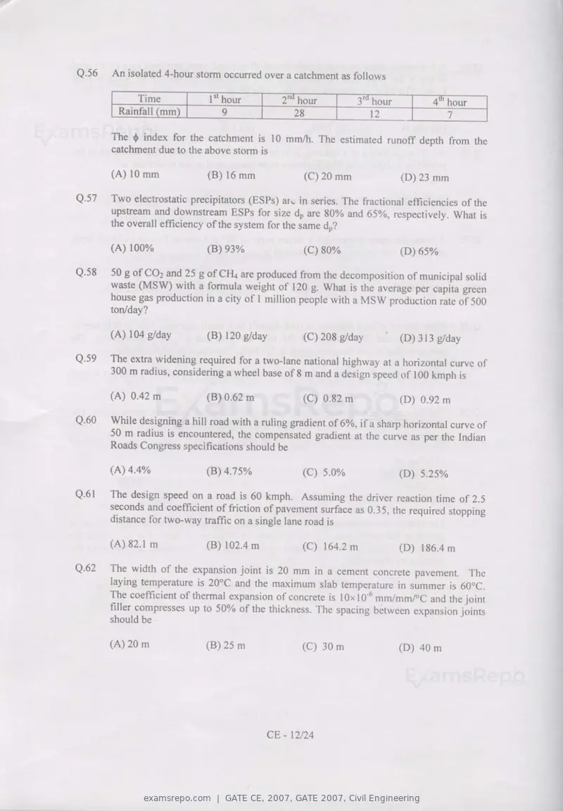 GATE CE 2007 question paper, GATE 2007, Civil Engineering, page 12 of 18