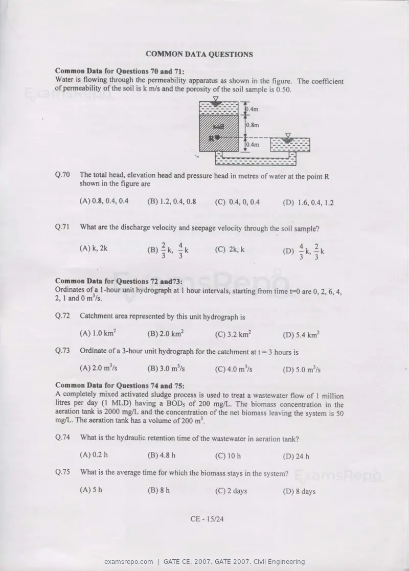GATE CE 2007 question paper, GATE 2007, Civil Engineering, page 15 of 18