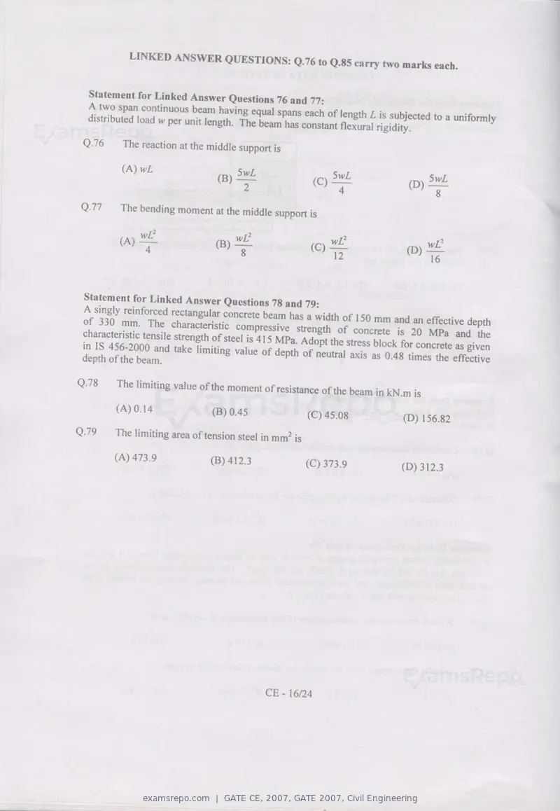 GATE CE 2007 question paper, GATE 2007, Civil Engineering, page 16 of 18