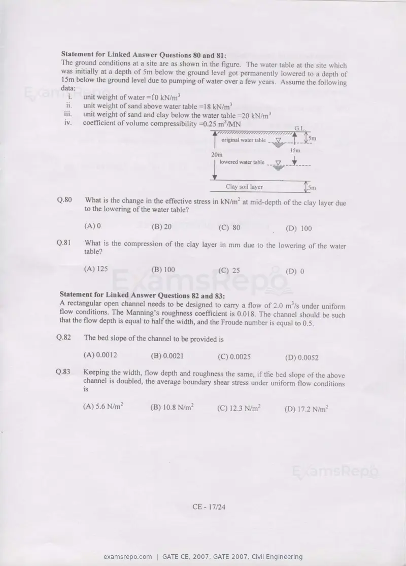 GATE CE 2007 question paper, GATE 2007, Civil Engineering, page 17 of 18
