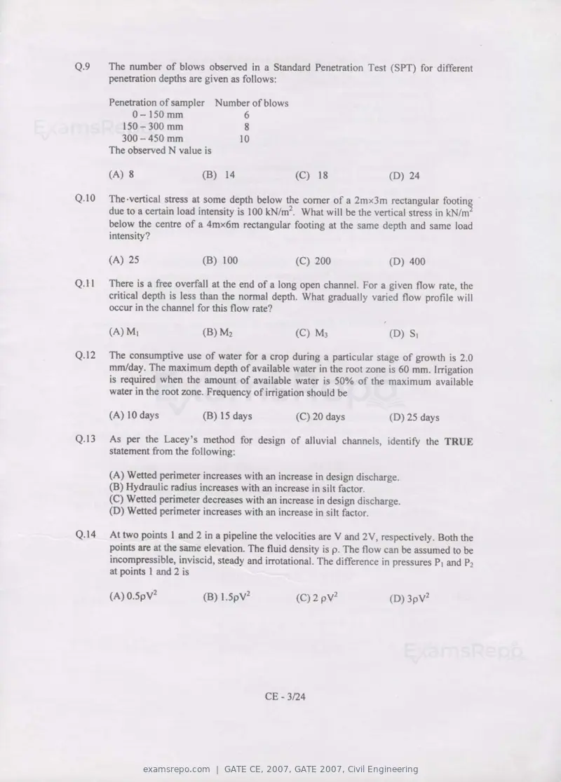 GATE CE 2007 question paper, GATE 2007, Civil Engineering, page 3 of 18