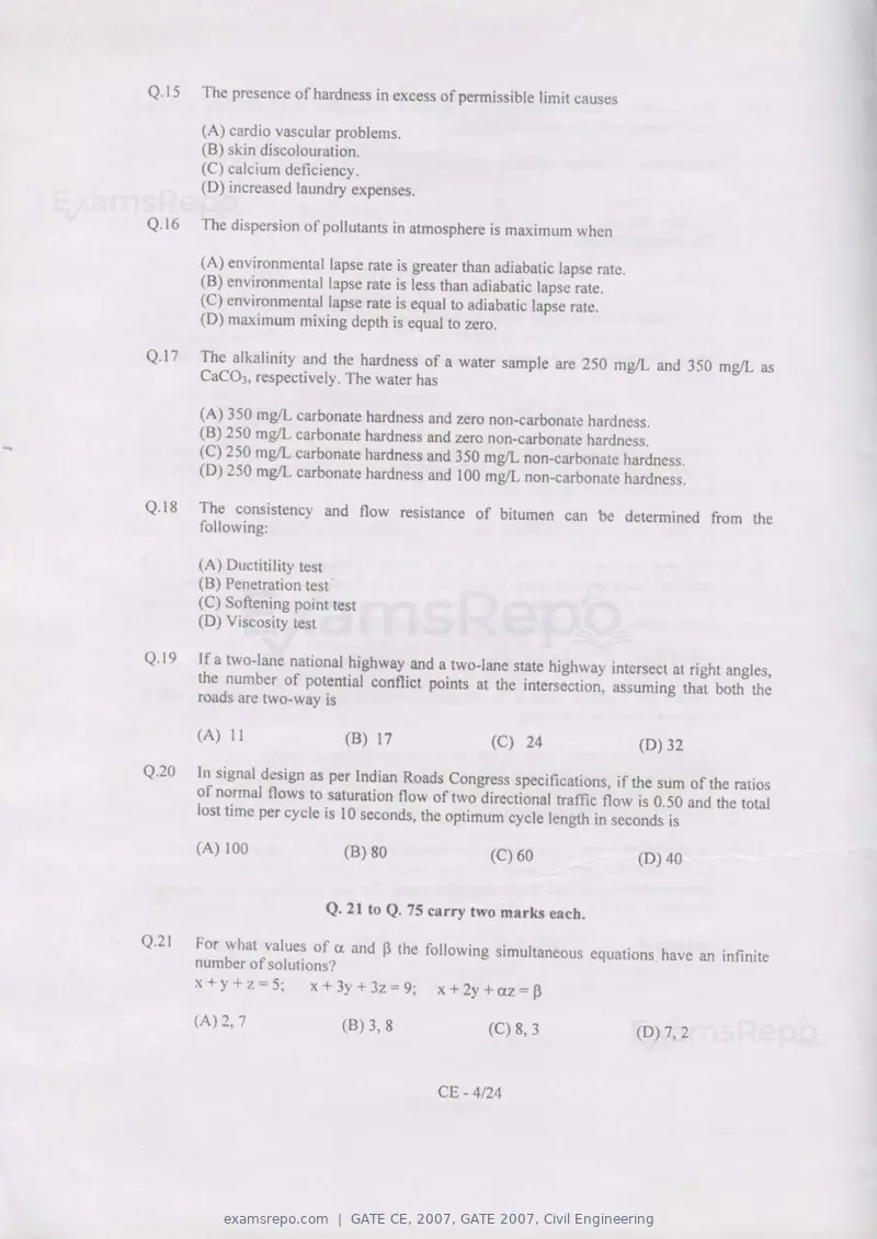 GATE CE 2007 question paper, GATE 2007, Civil Engineering, page 4 of 18