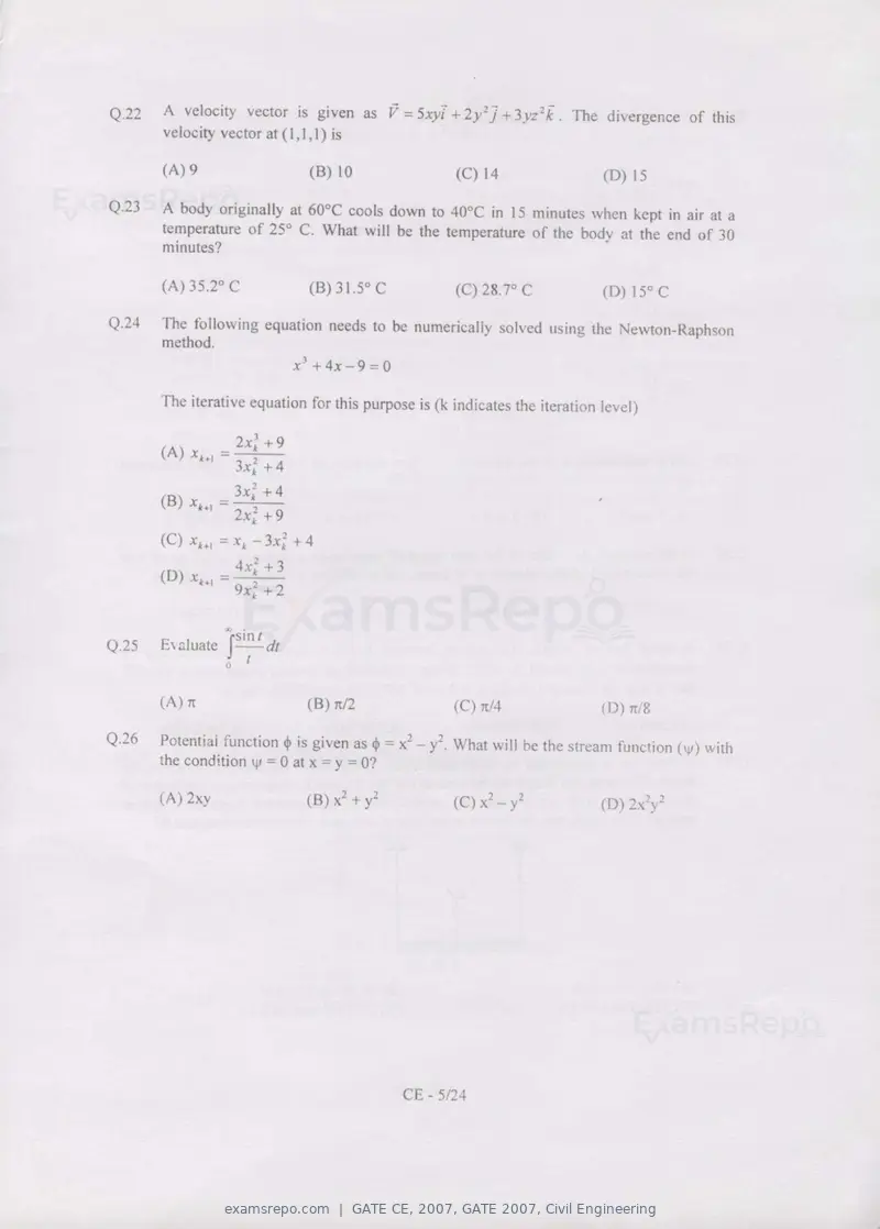 GATE CE 2007 question paper, GATE 2007, Civil Engineering, page 5 of 18