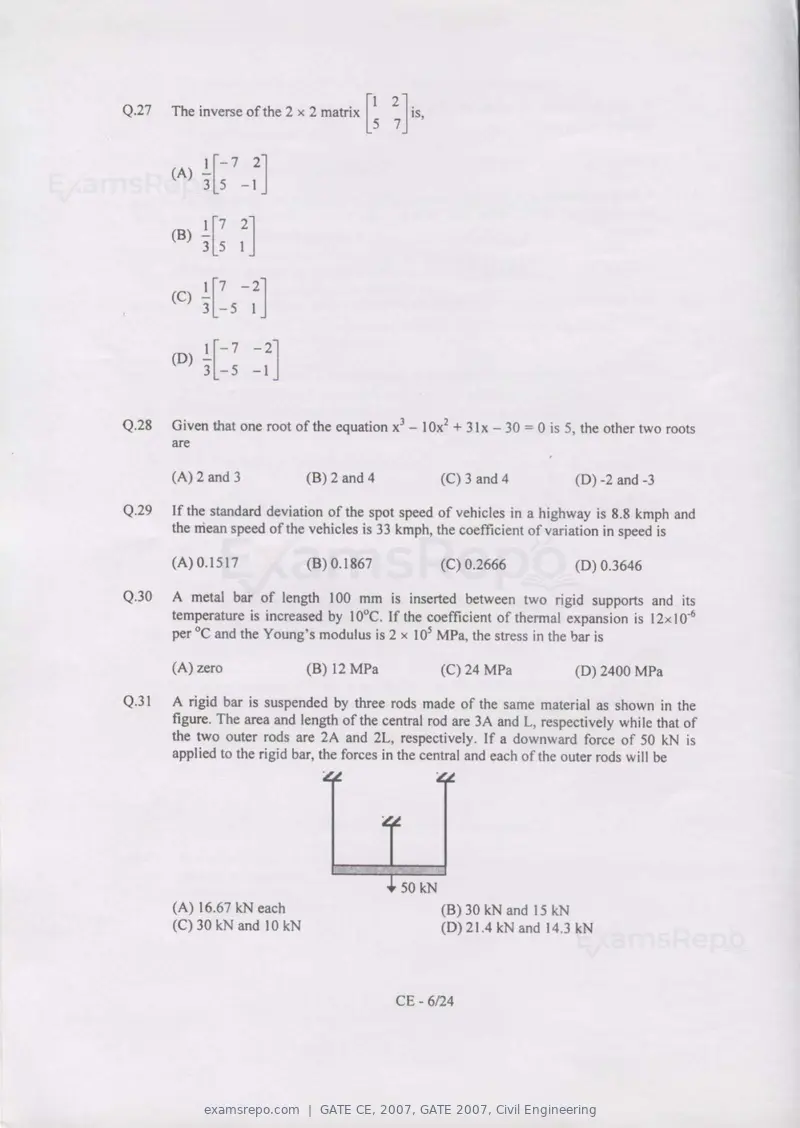 GATE CE 2007 question paper, GATE 2007, Civil Engineering, page 6 of 18