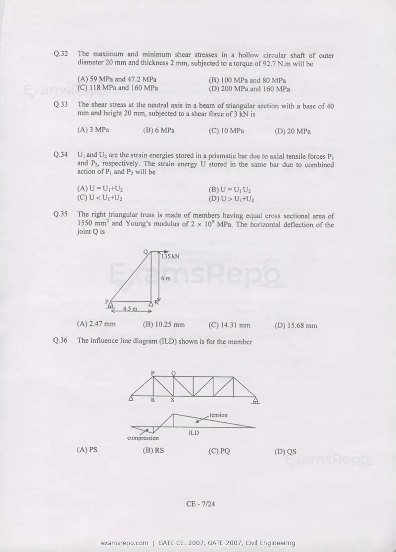GATE CE 2007 question paper, GATE 2007, Civil Engineering, page 7 of 18